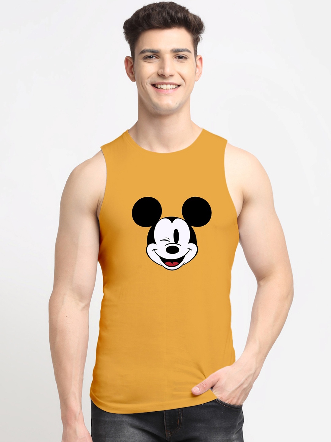 

Friskers Men Golden Printed Pure Cotton Innerwear Vests, Gold