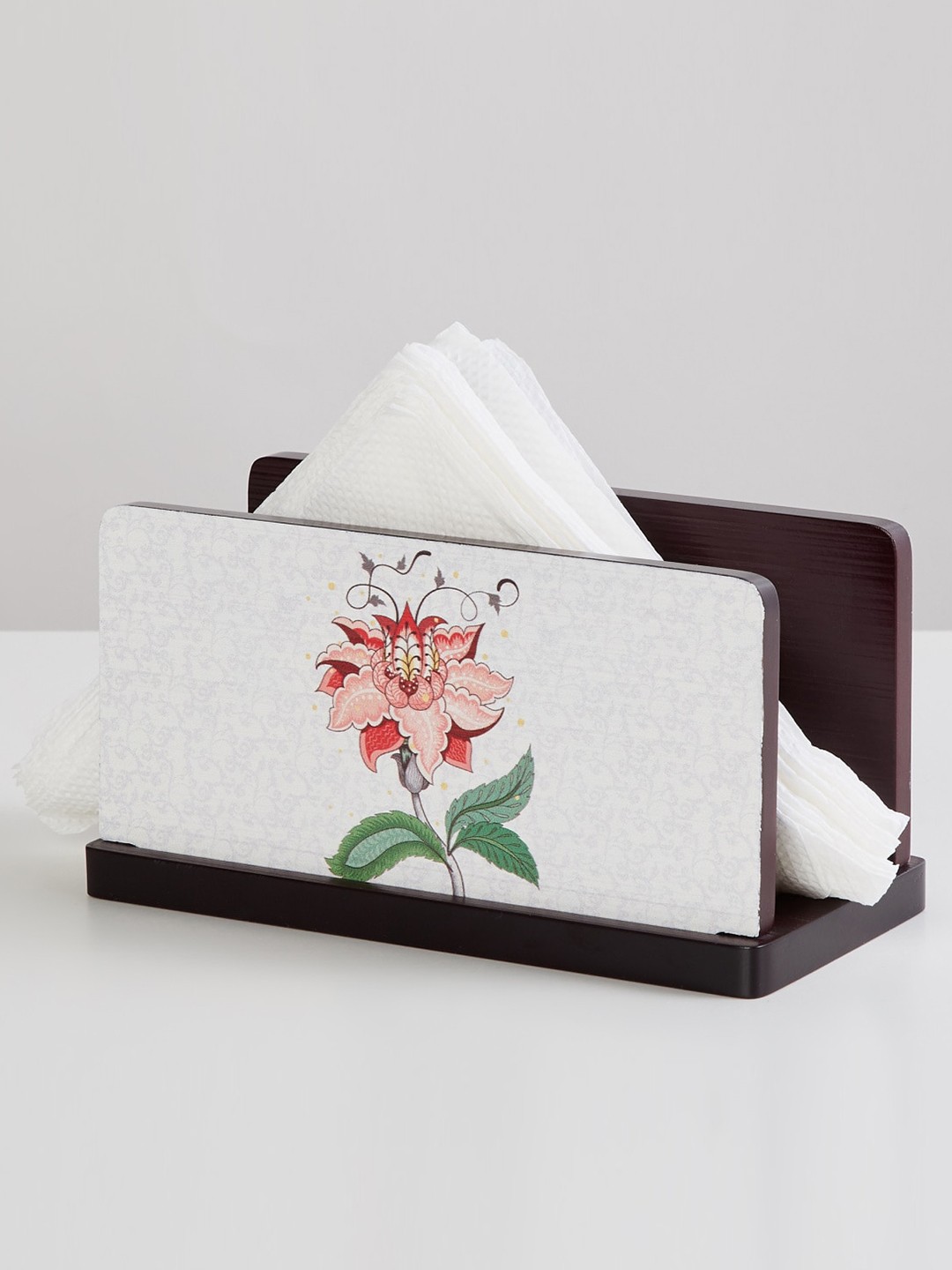 

Home Centre White Printed Wooden Tissue Box