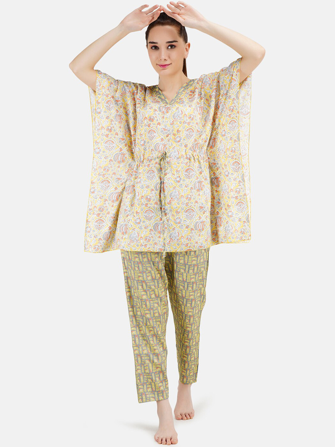 

KOI SLEEPWEAR Women Yellow & Pink Printed Night suit
