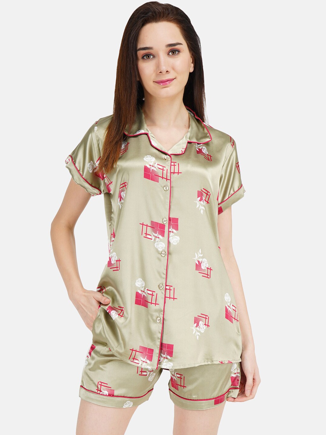 

KOI SLEEPWEAR Women Green & Red Printed Night suit