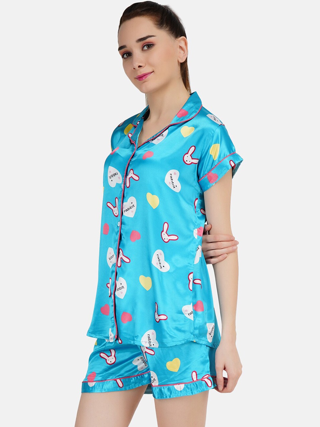 

KOI SLEEPWEAR Blue & Red Printed Night suit