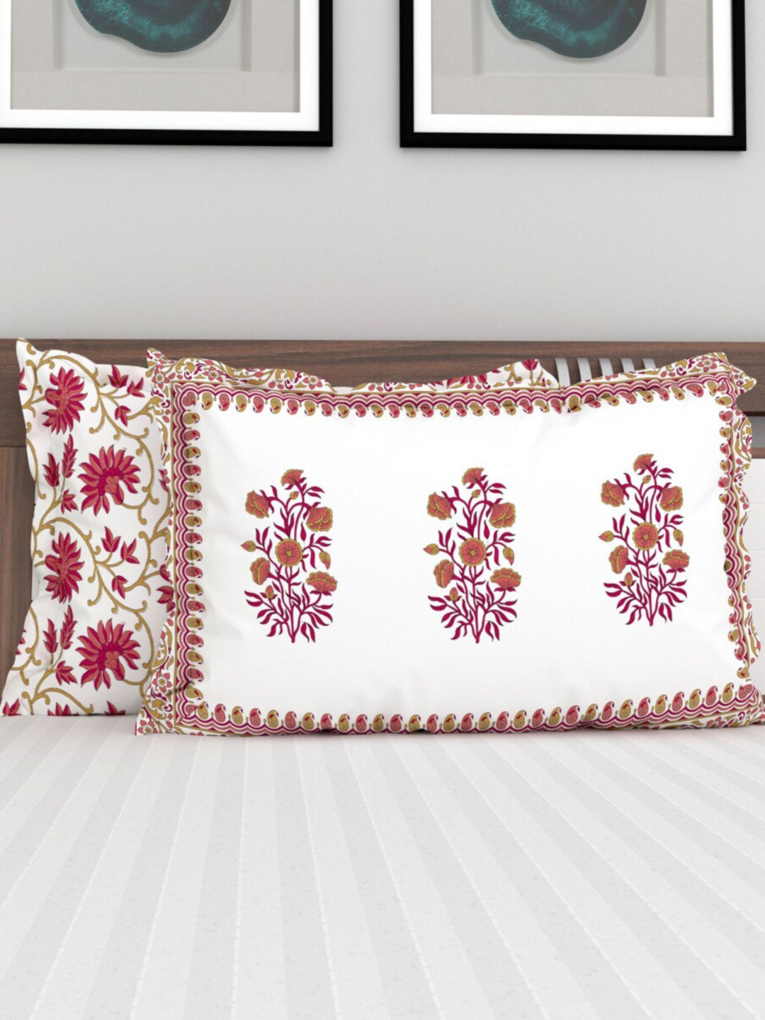 

Home Centre Set Of 2 Red & White Printed Quilted Cotton Pillow Case