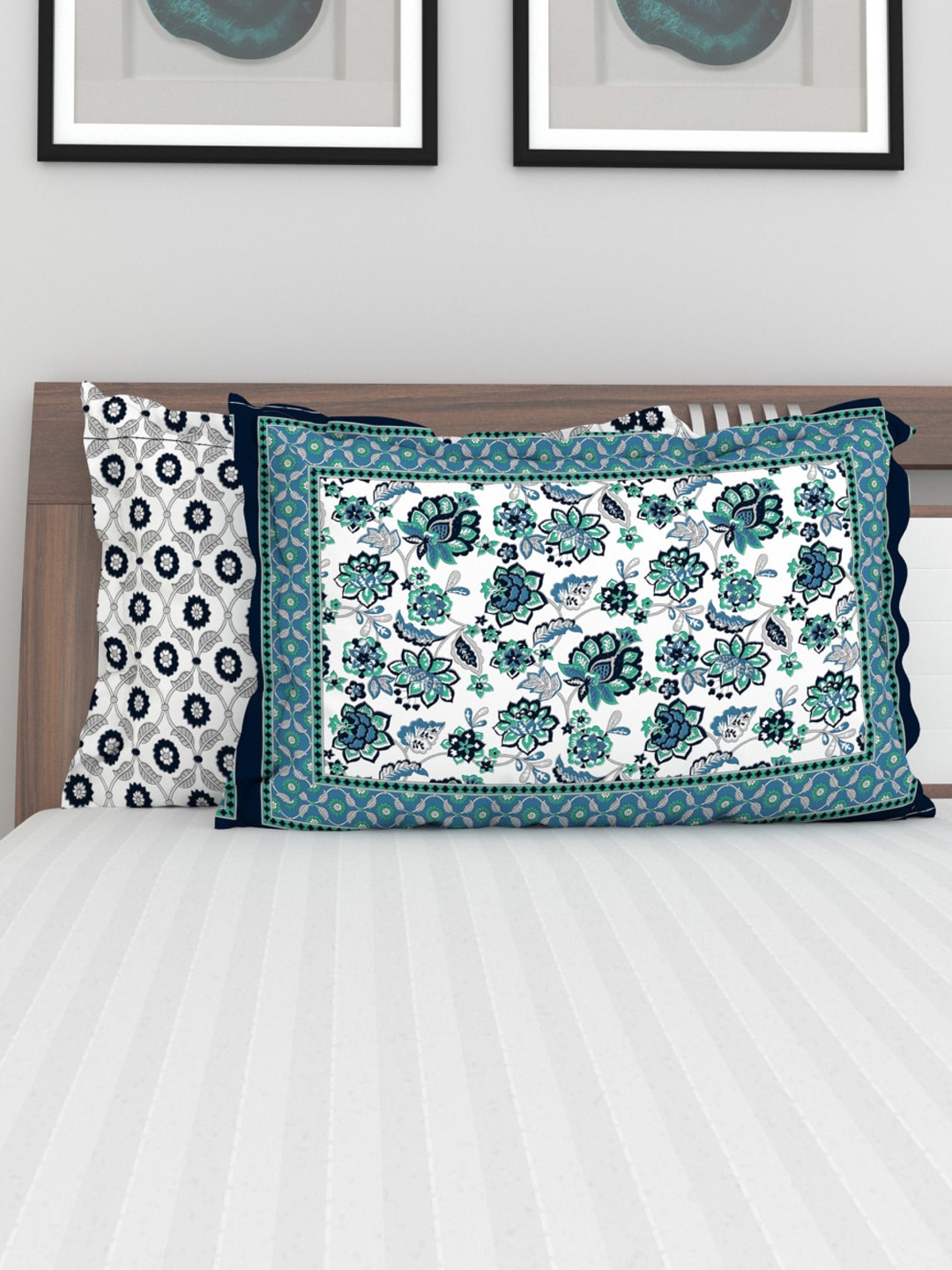 

Home Centre Set of 2 Navy Blue Cotton Printed Pillow Cover