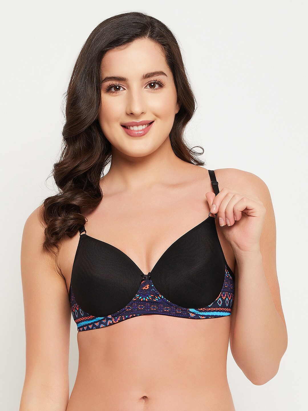 

Clovia Black & Blue Floral T-shirt Bra Lightly Padded
