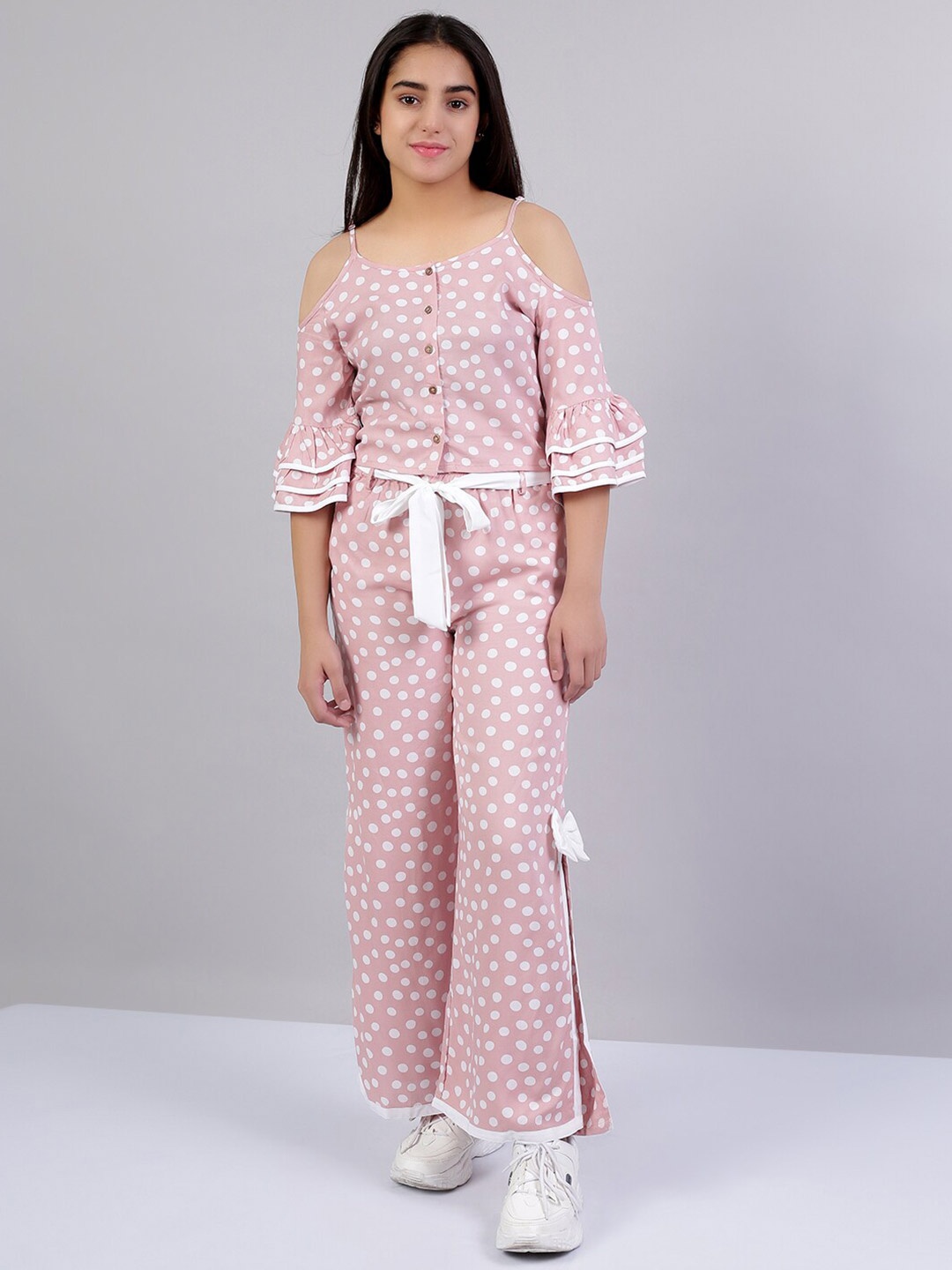 

Naughty Ninos Girls Pink & White Printed Pure Cotton Top with Palazzos