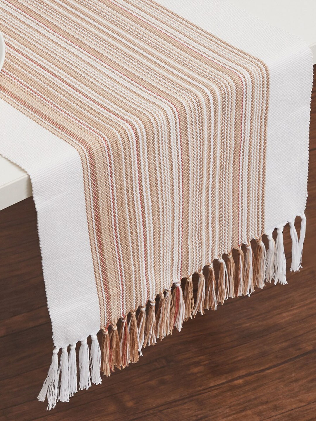 

Home Centre White & Beige Striped Pure Cotton Table Runners