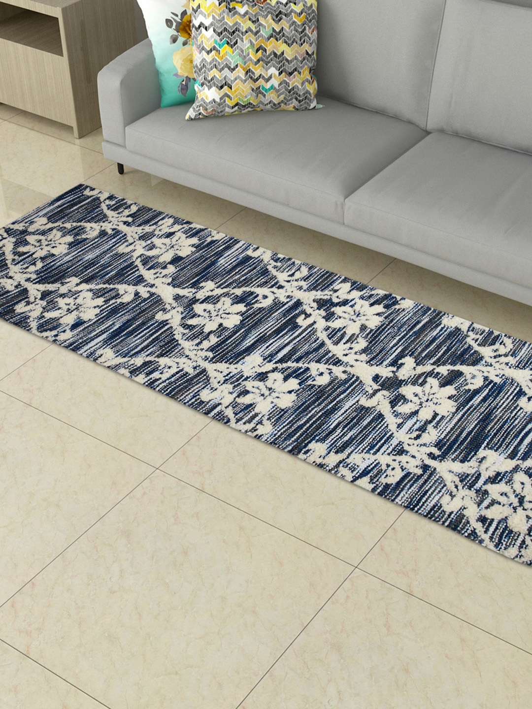 

Home Centre Blue & White Textured Woven Carpet Runner