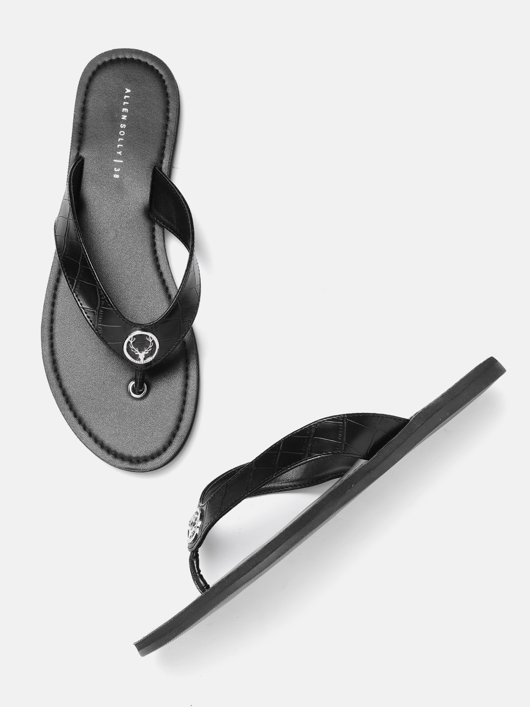 

Allen Solly Women Black Croc-Textured Open Toe Flats