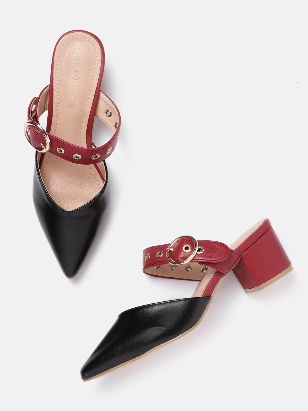 

Allen Solly Women Black & Maroon Colourblocked Pumps with Buckles