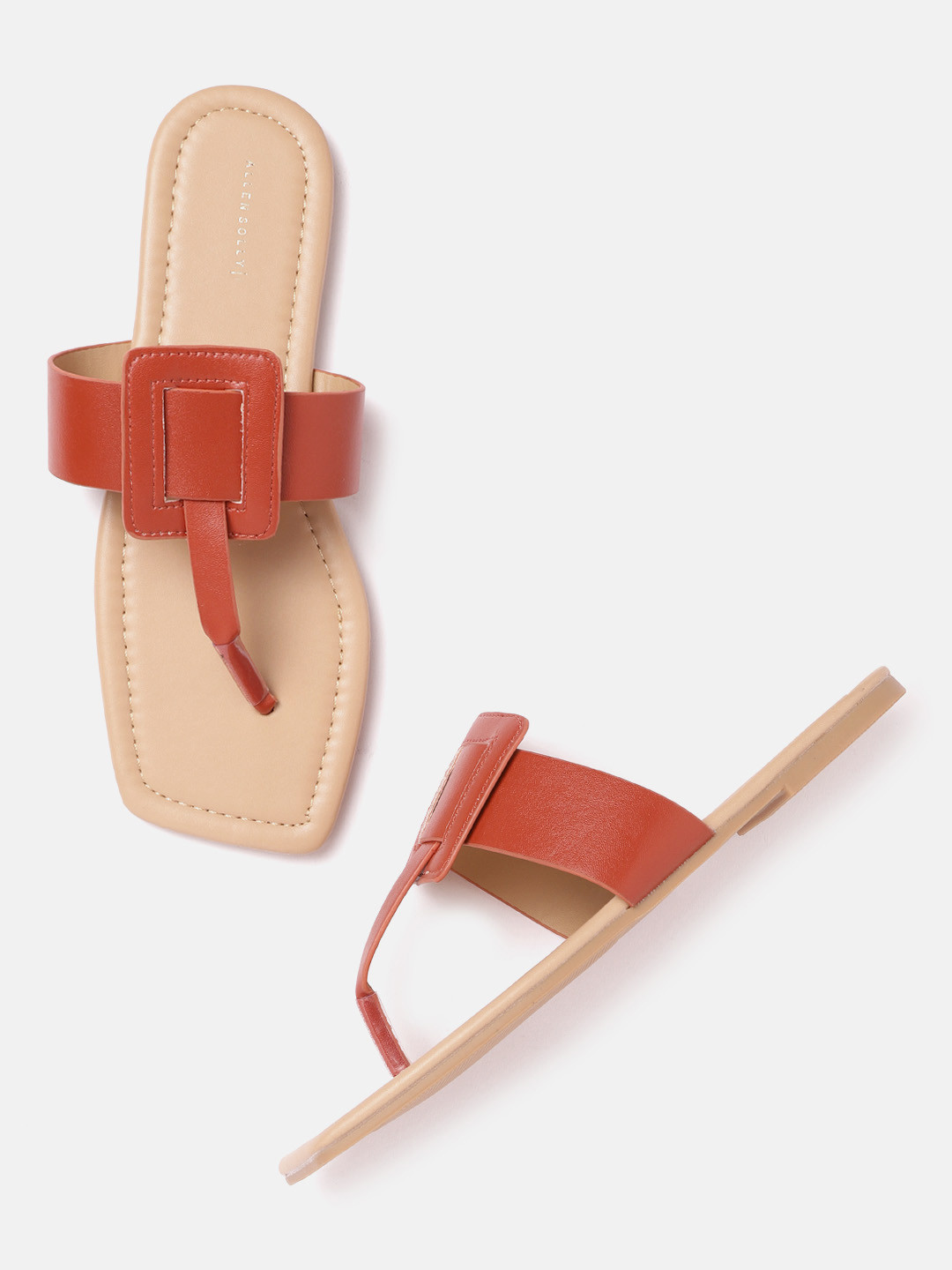 

Allen Solly Women Rust Red Solid T-Strap Flats