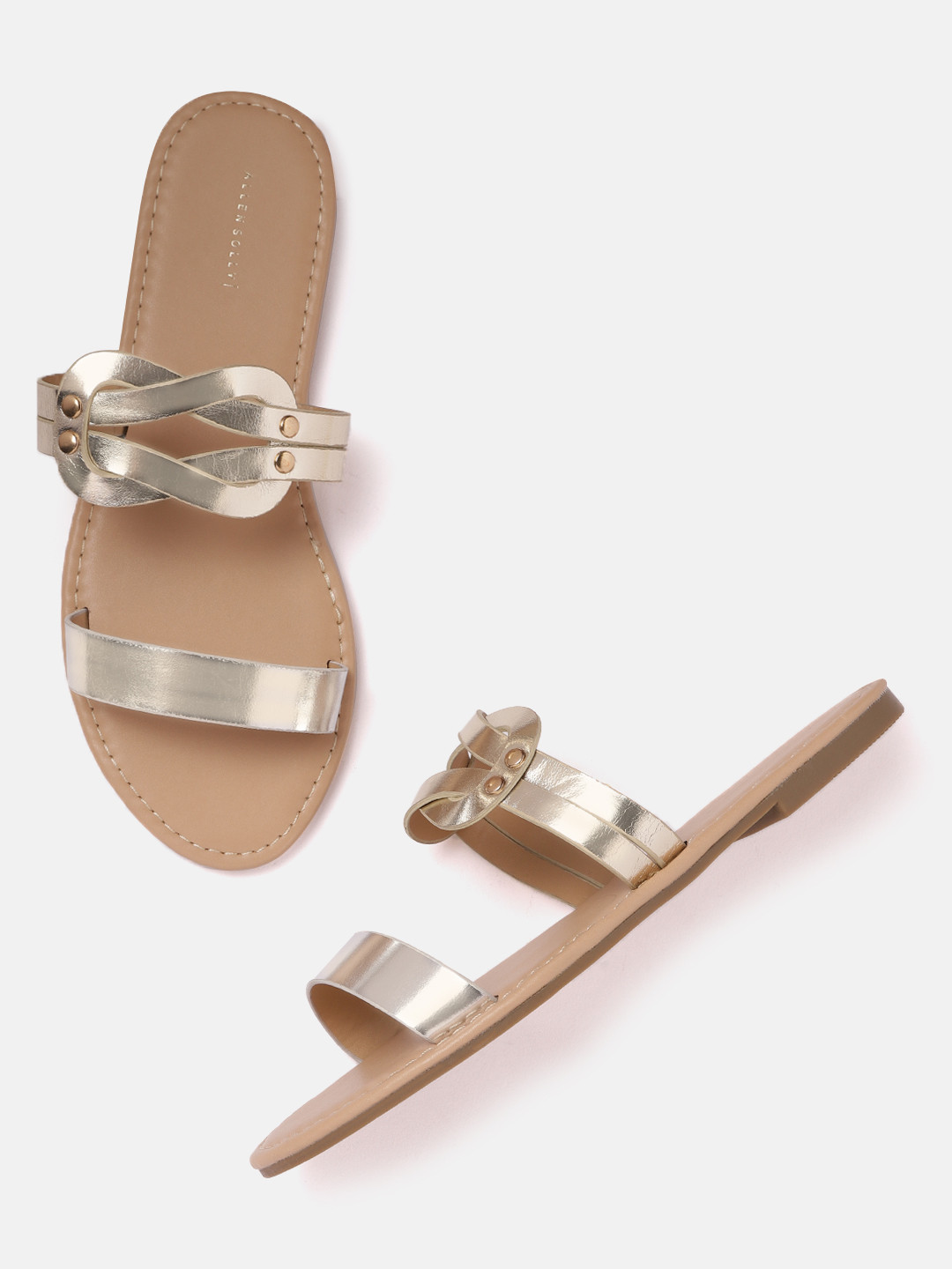 

Allen Solly Women Gold-Toned & Silver-Toned Colourblocked Open Toe Flats