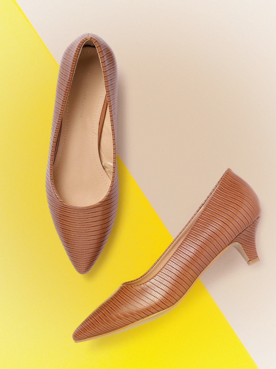 

Allen Solly Women Tan Brown & Black Snake Skin Print Kitten Heels
