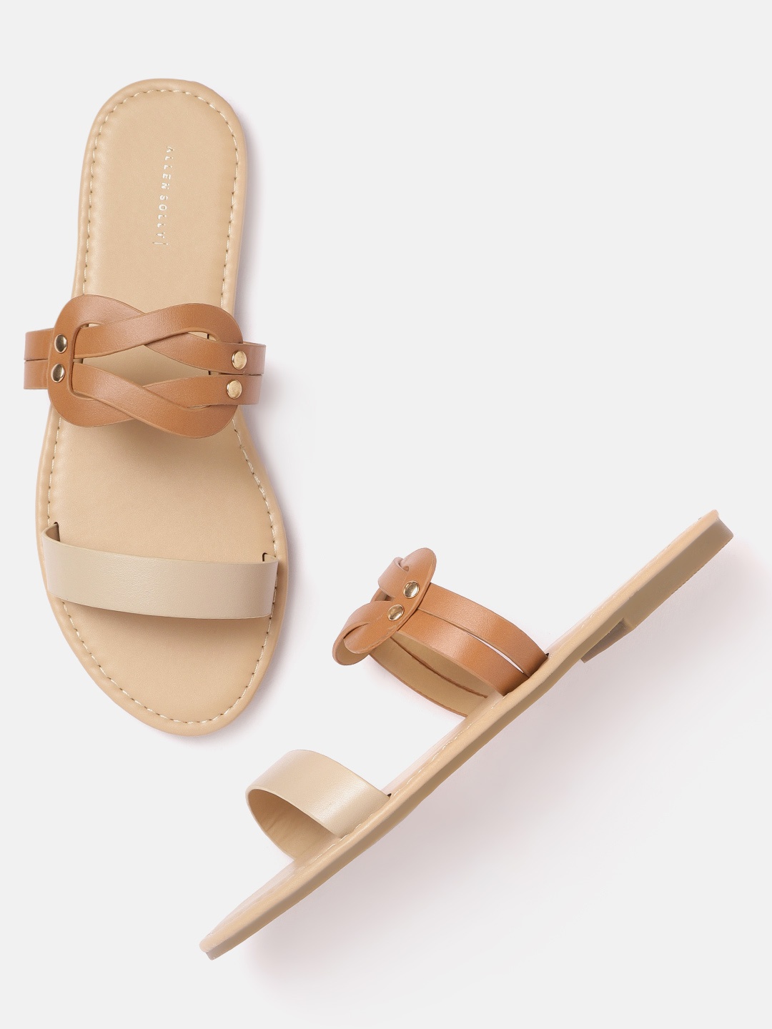 

Allen Solly Women Tan Brown & Beige Solid Open Toe Flat with Criss-Cross & Metallic Detail