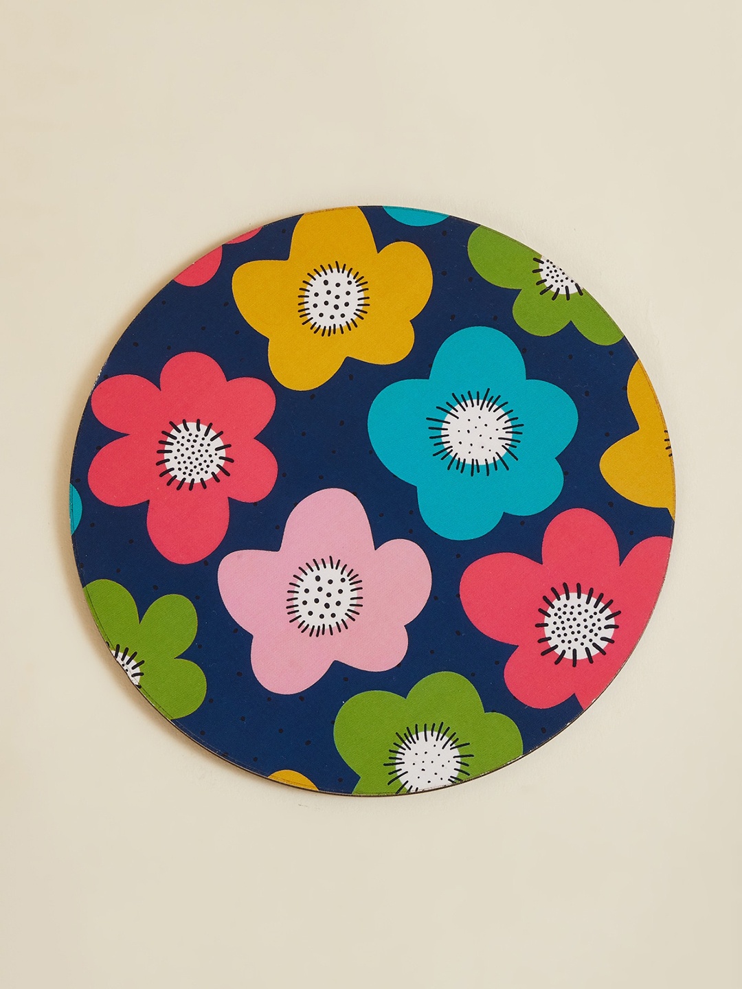 

Home Centre Navy Blue & Yellow Floral Printed Wooden Wall Plate
