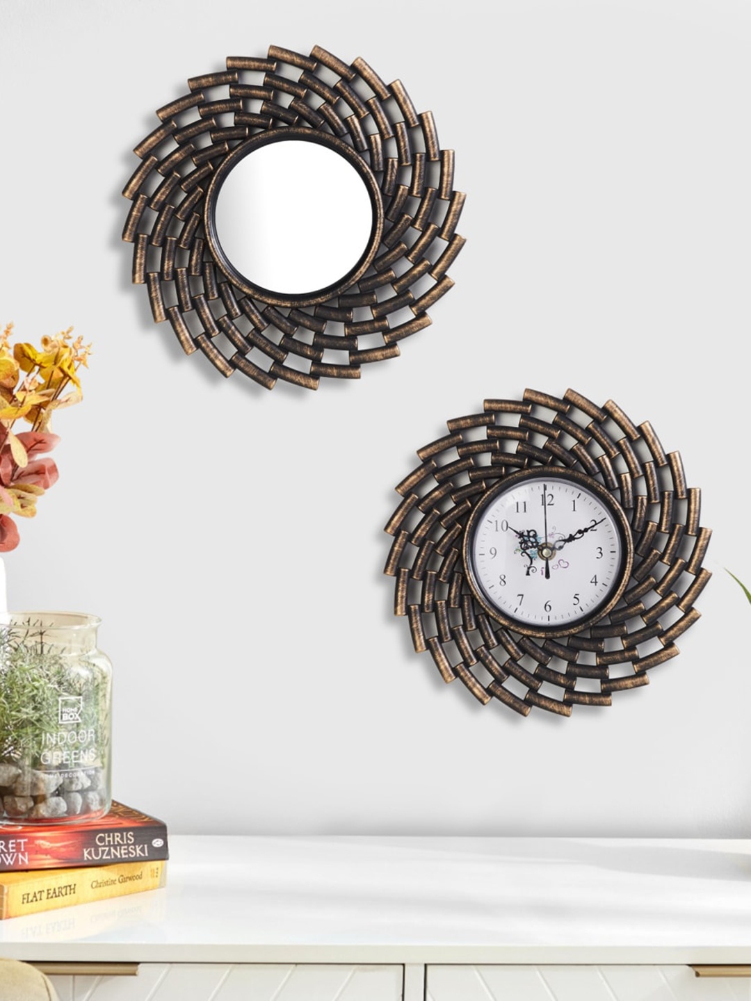 

Home Centre Metallic-Toned Textured Round Wall Mirrors