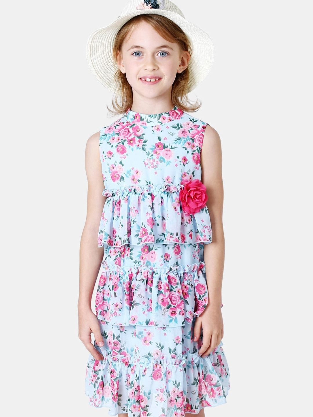 

One Friday Girls Blue Floral Layered Dress