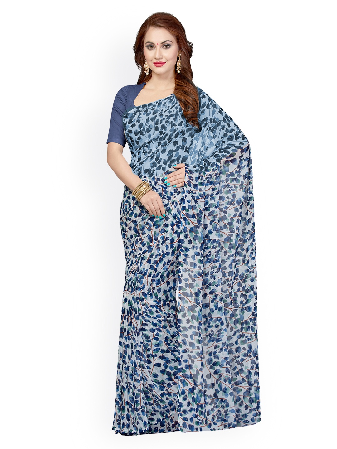 

Ishin Blue Floral Print Saree