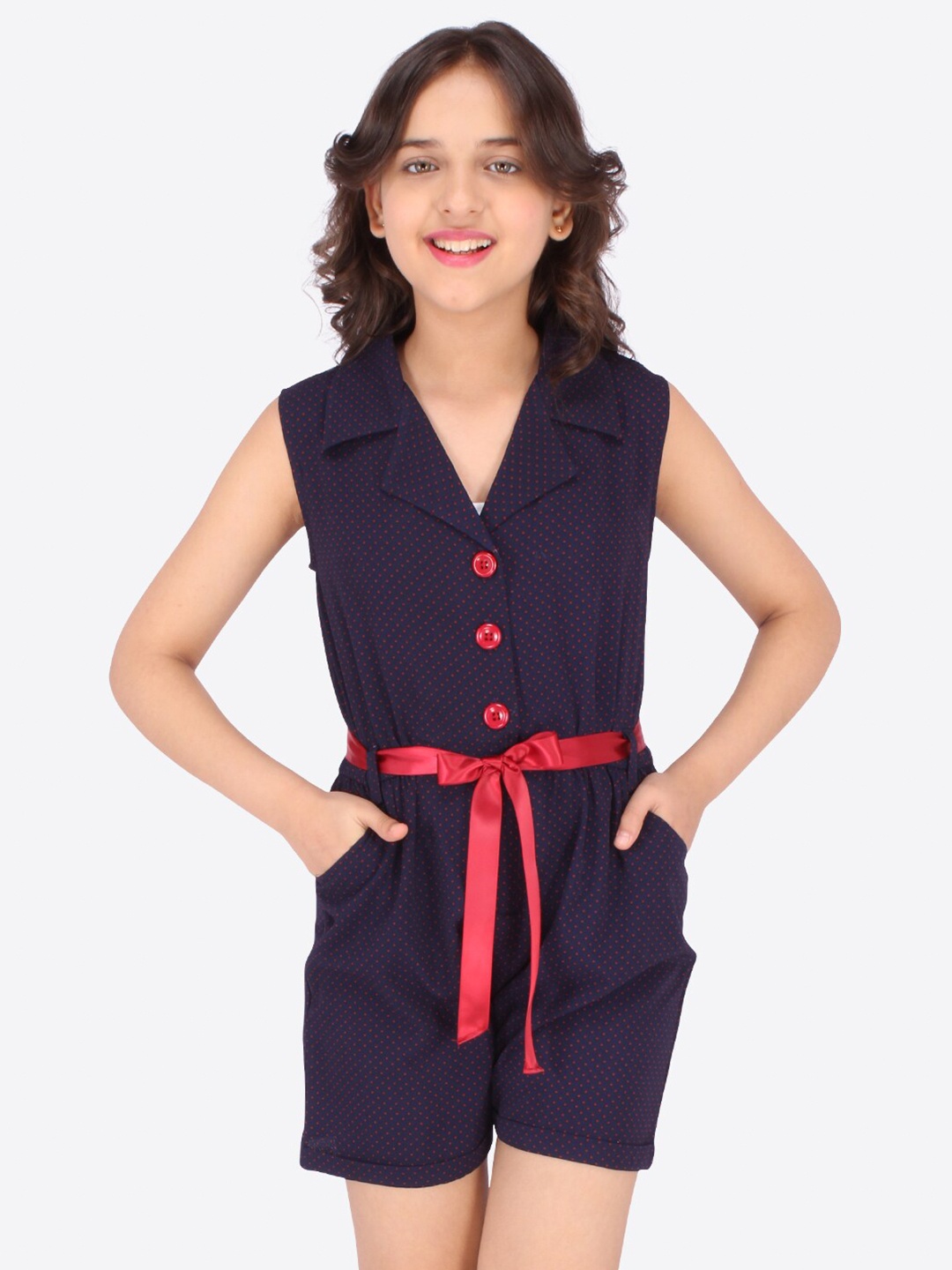 

CUTECUMBER Girls Navy Blue & Red Printed Jumpsuit