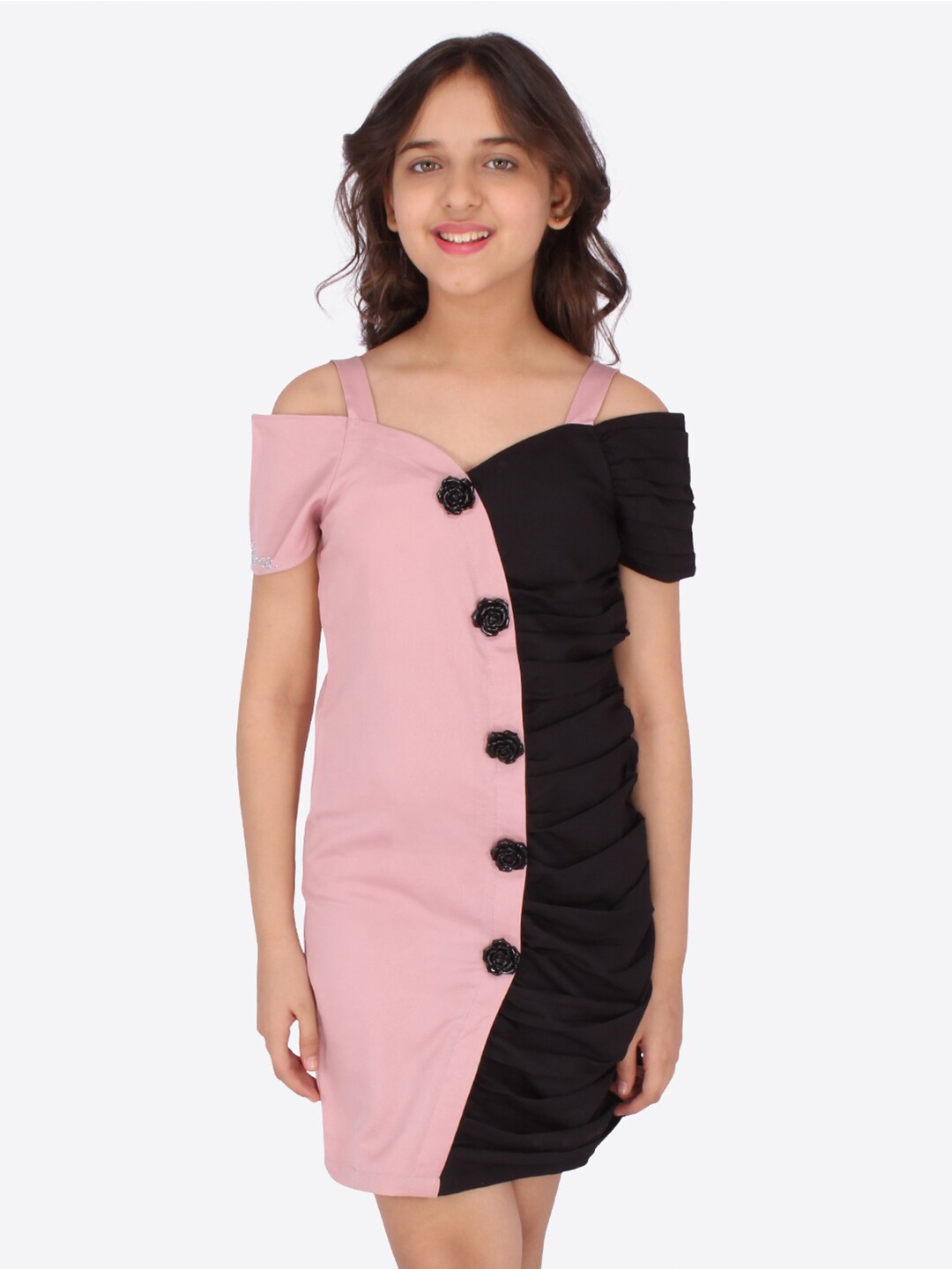 

CUTECUMBER Girls Black Colourblocked Satin Sheath Dress