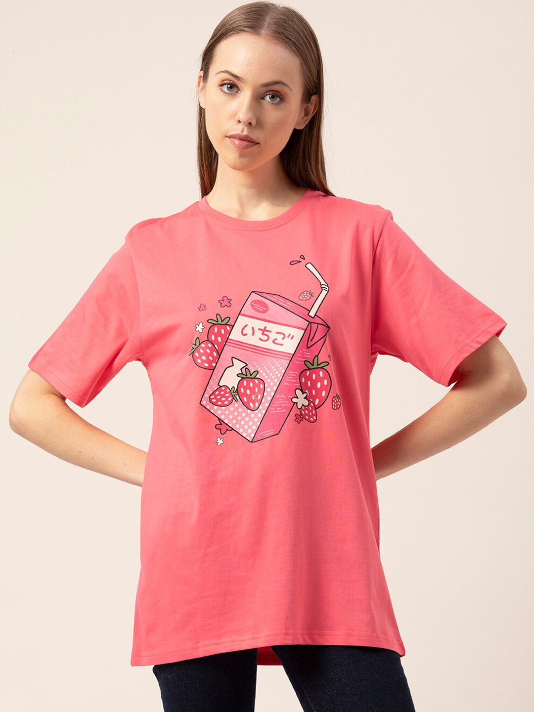 

Lounge Dreams Printed Cotton Oversized Lounge Tshirts, Pink