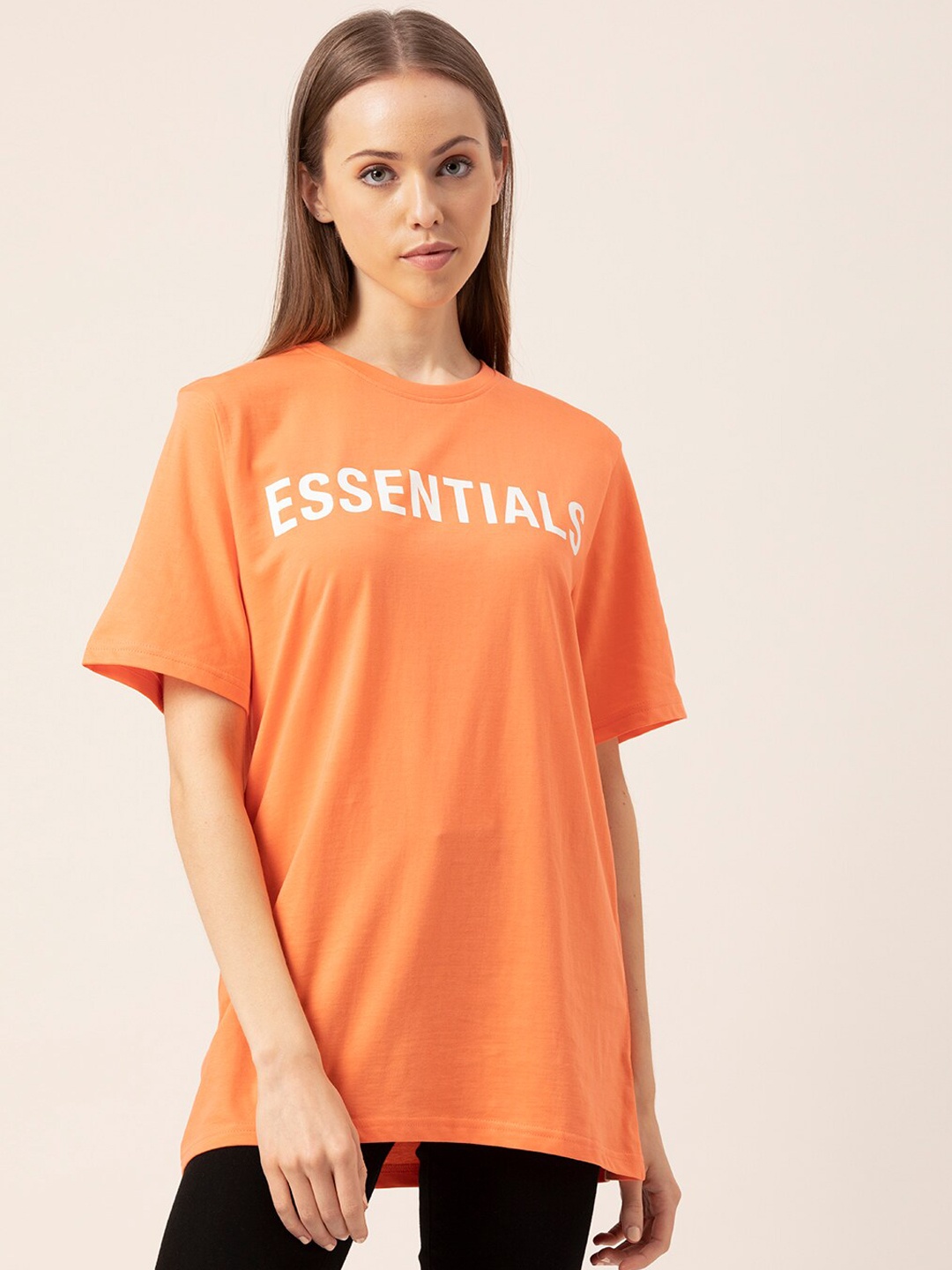 

Lounge Dreams Women Printed Pure Cotton Oversized Lounge T-shirt, Orange