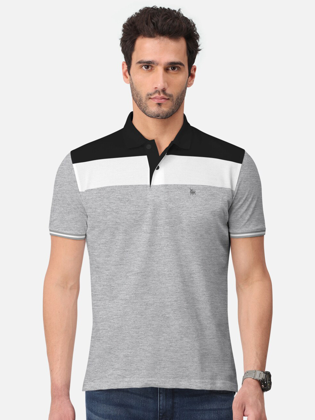 

BULLMER Men Grey Polo Collar Bio Finish T-shirt