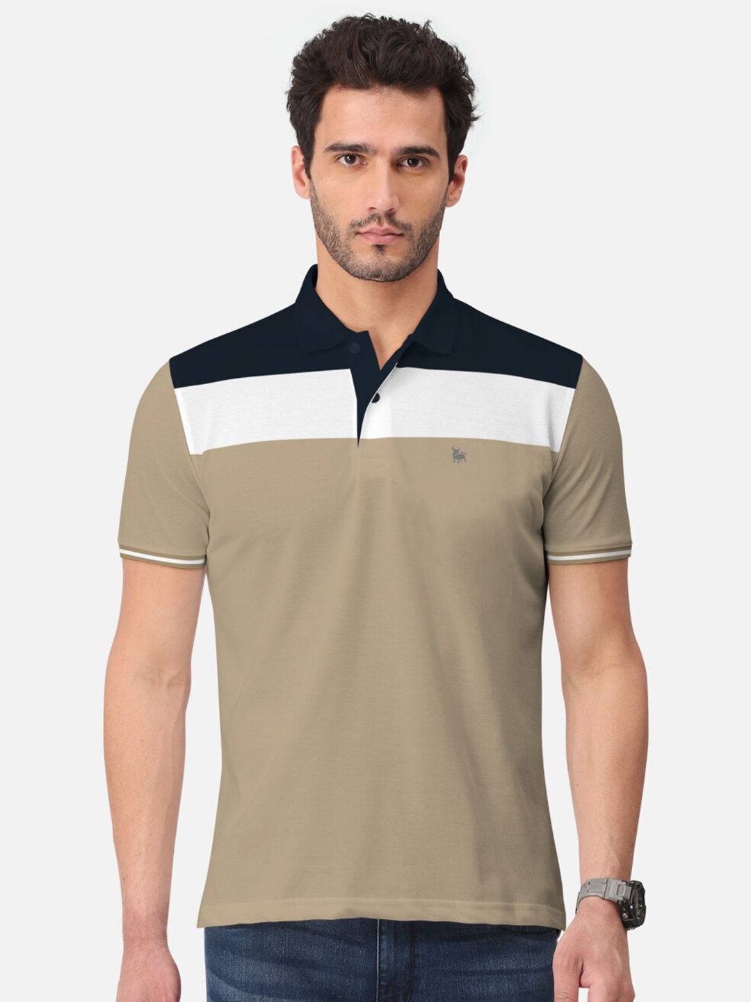 

BULLMER Men Khaki Polo Collar Bio Finish T-shirt