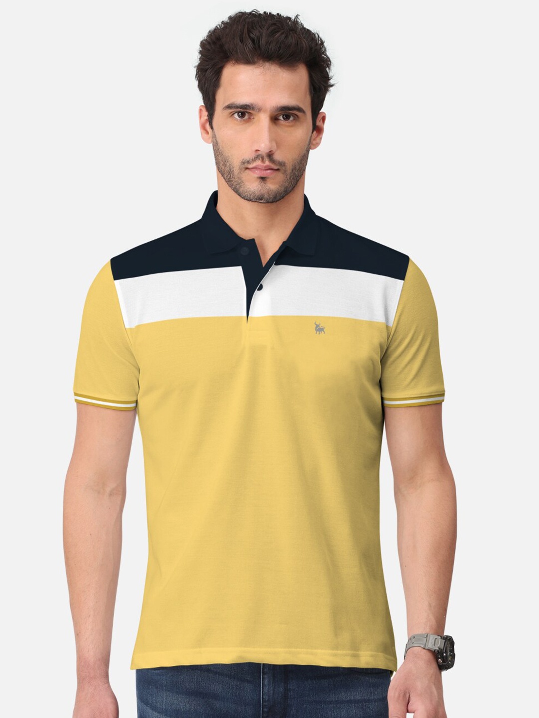 

BULLMER Men Yellow Polo Collar Bio Finish T-shirt