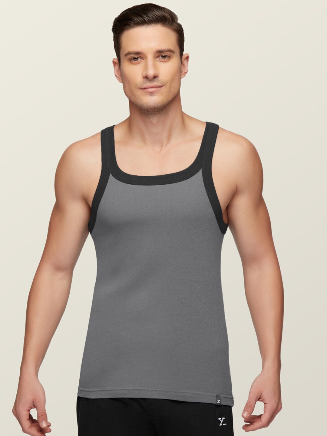 

XYXX Men Grey Anti-Bacterial Super Combed Cotton Square Neck Knitted Vest
