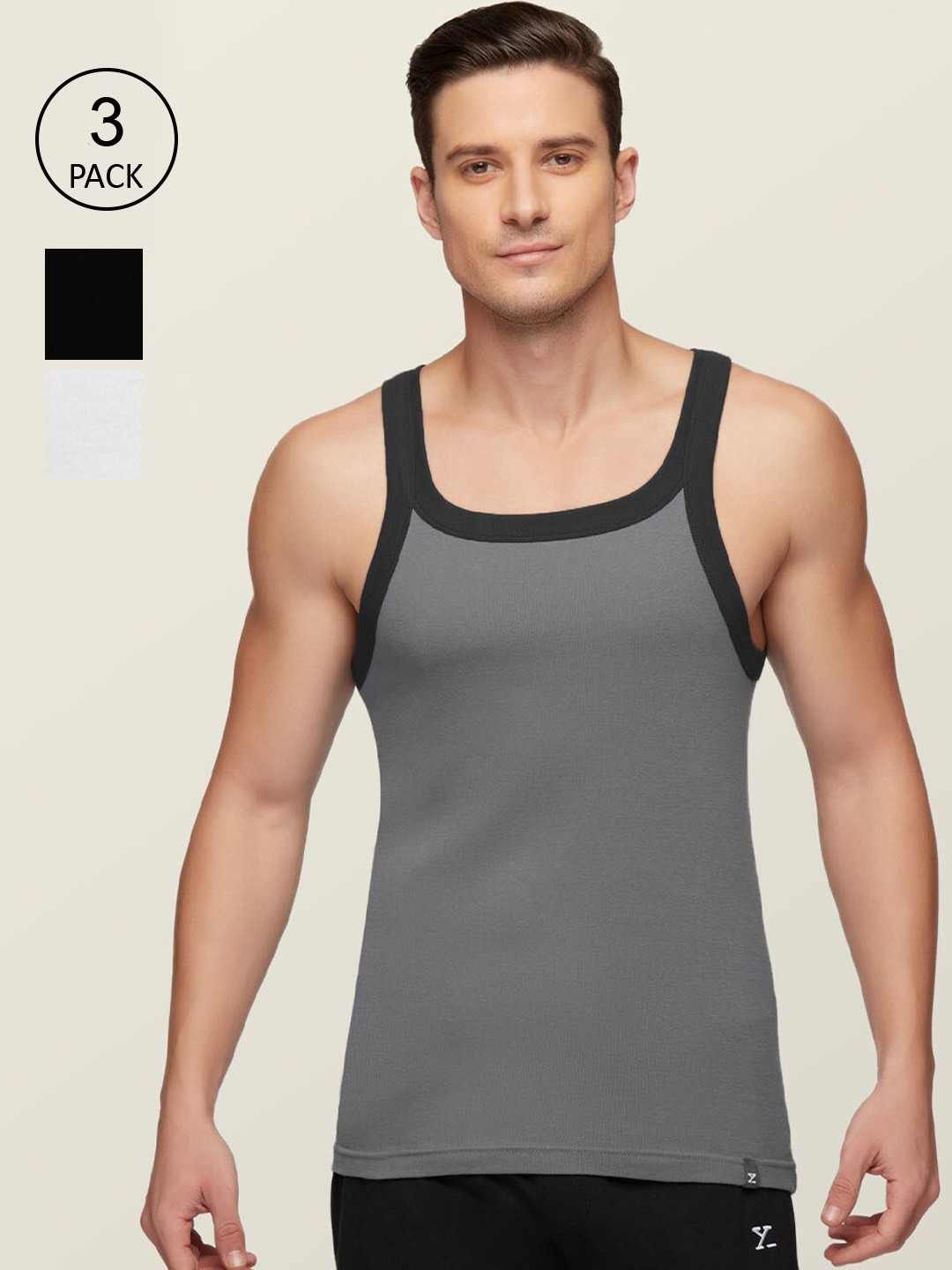 

XYXX Men Grey, Black & White Set Of 3 Super Combed Cotton Knitted Innerwear Vest