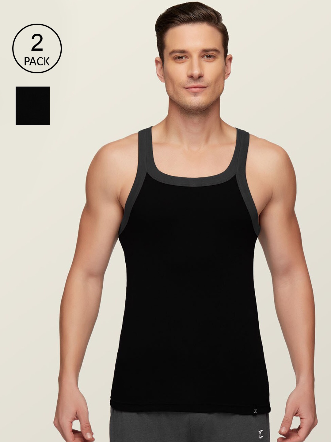 

XYXX Men Pack Of 2 Black Anti-Bacterial Super Combed Cotton Square Neck Knitted Vest