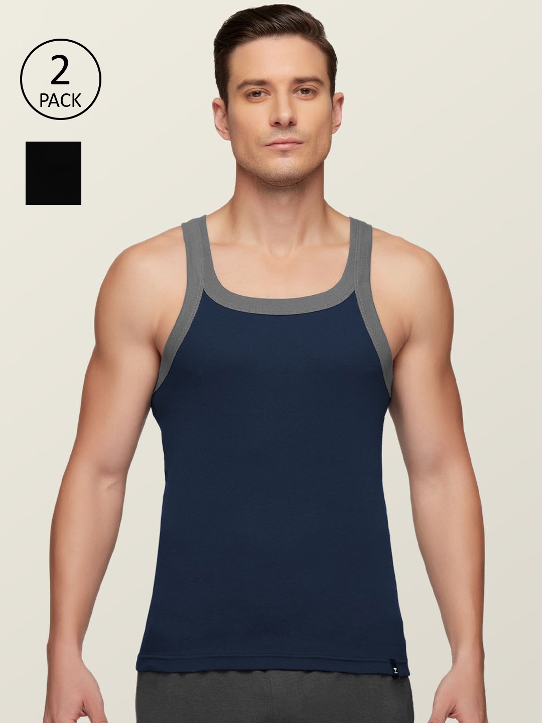

XYXX Men Pack Of 2 Anti-Bacterial Super Combed Cotton Square Neck Knitted Vest, Blue