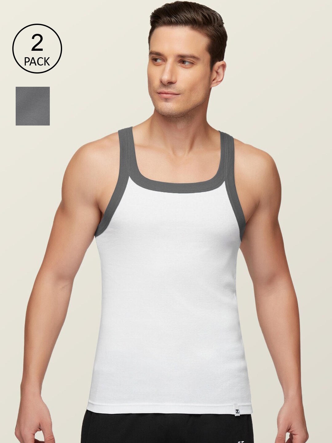 

XYXX Men Pack Of 2 Anti-Bacterial Super Combed Cotton Square Neck Knitted Vest, Grey