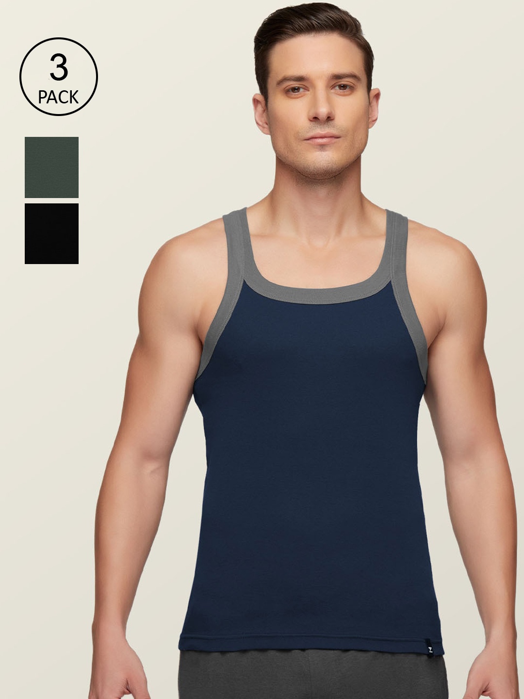 

XYXX Men Pack Of 3 Solid Cotton Innerwear Vests, Grey