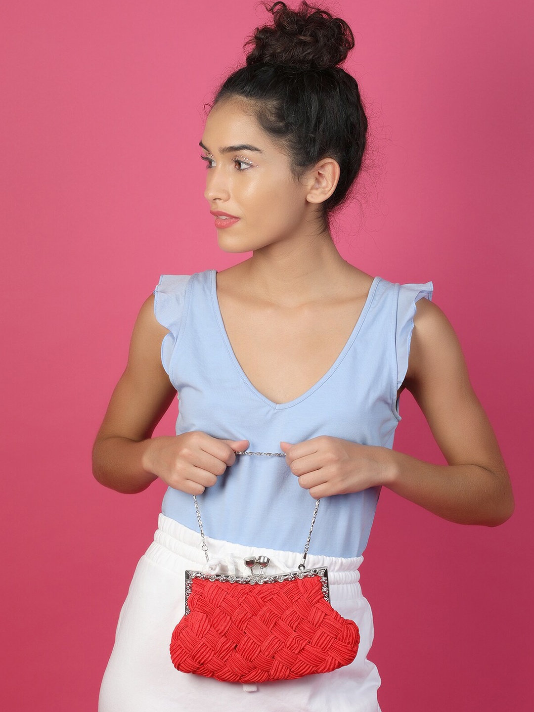 

ODETTE Red Textured Purse Clutch