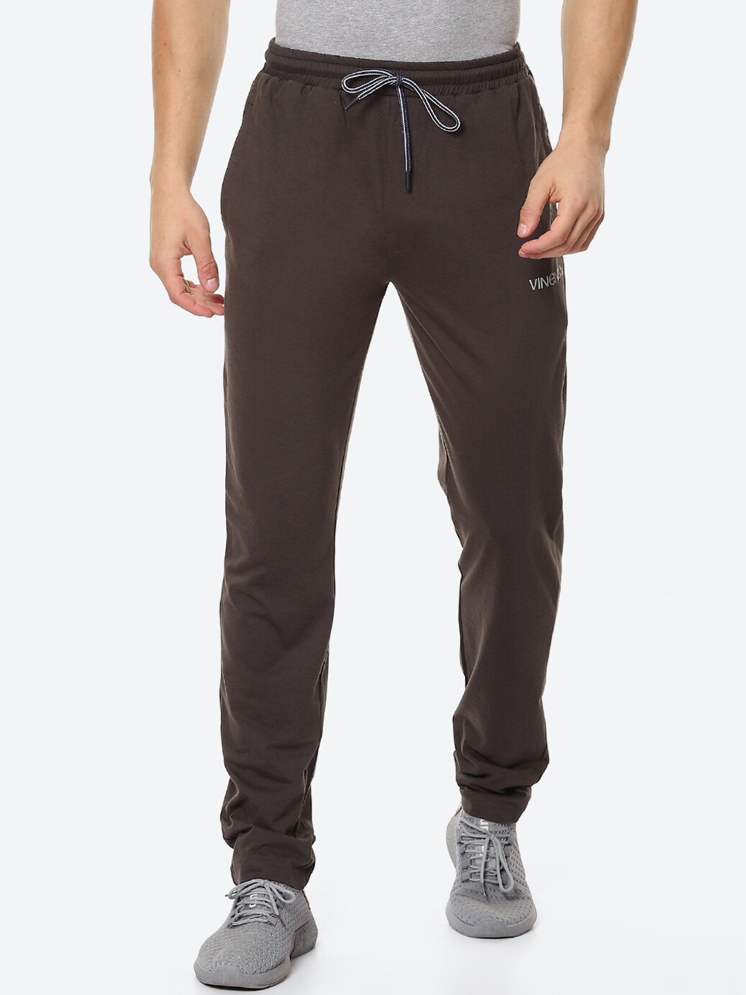 

VINENZIA Men Plus Size Brown Solid Cotton Track Pants