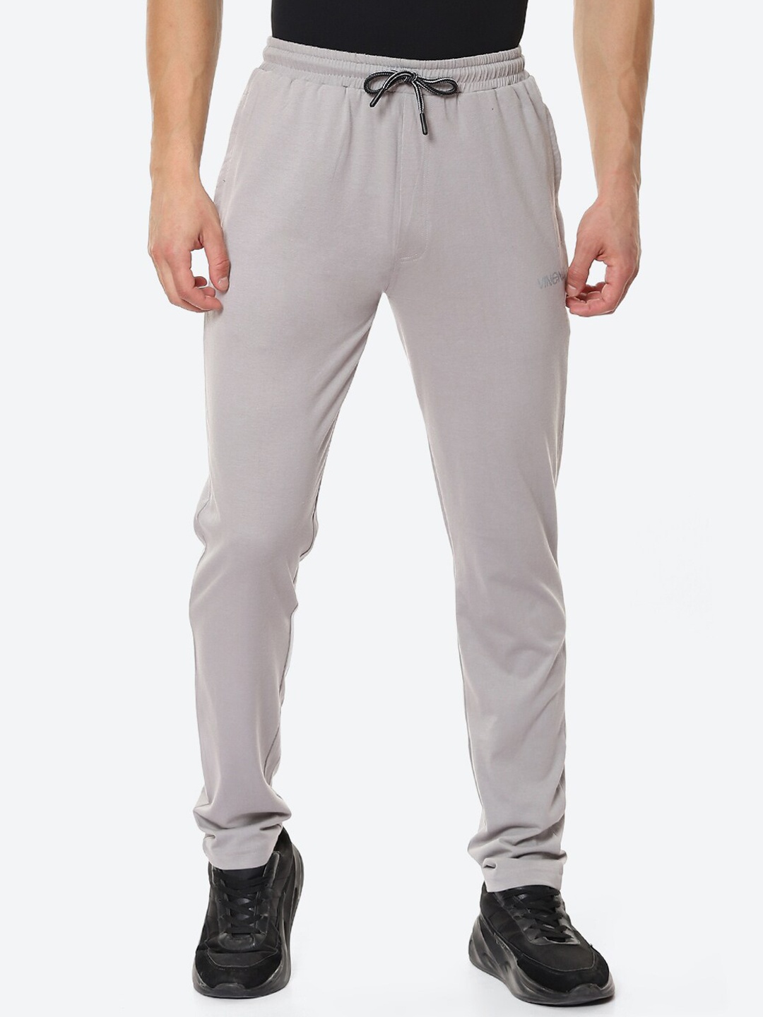 

VINENZIA Men Grey Melange Solid Pure Cotton Track Pants