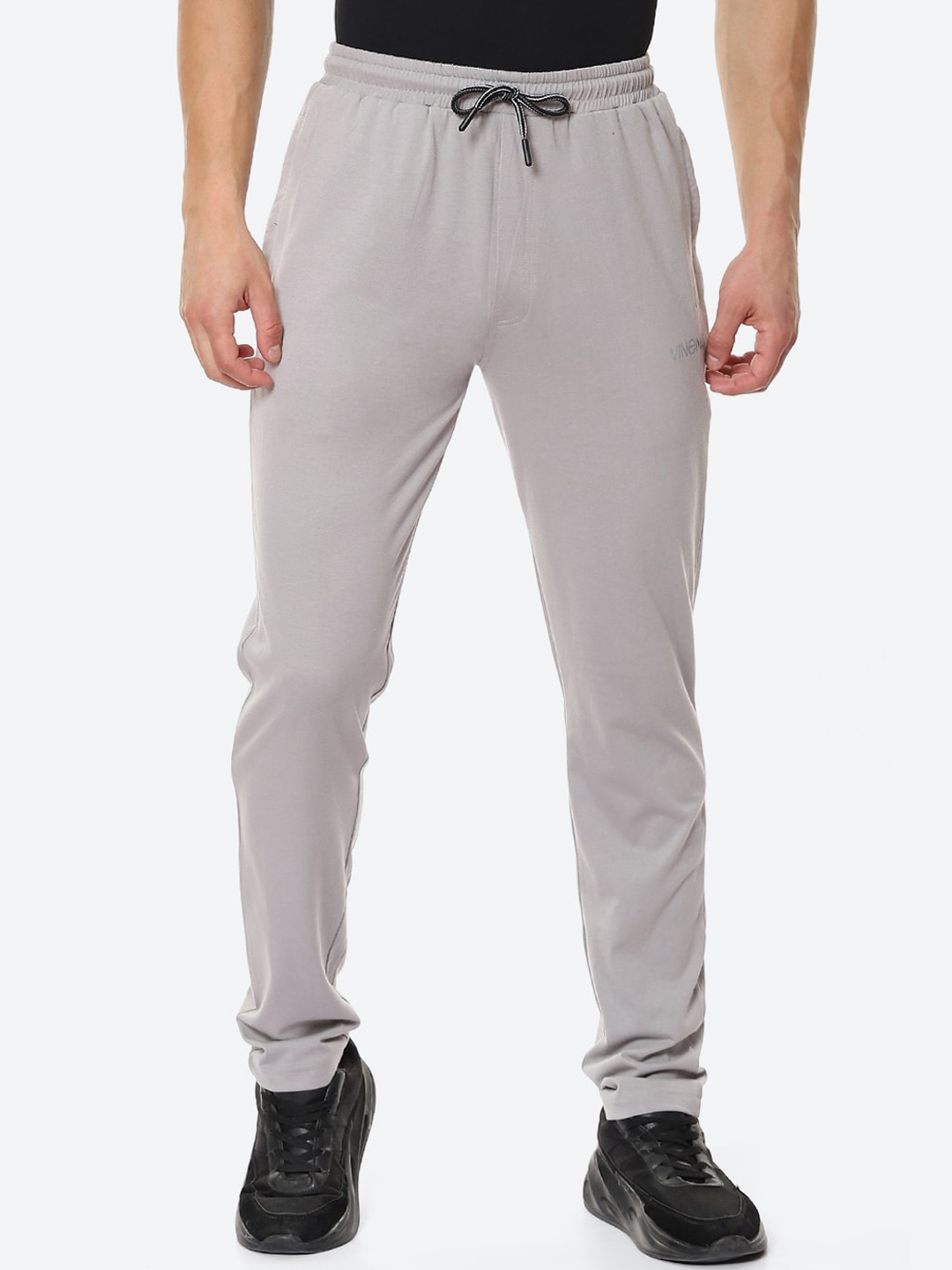 

VINENZIA Men Grey Melange Solid Pure Cotton Track Pants