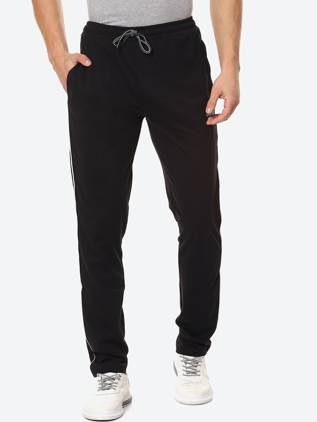 

VINENZIA Men Black Solid Pure Cotton Track Pants