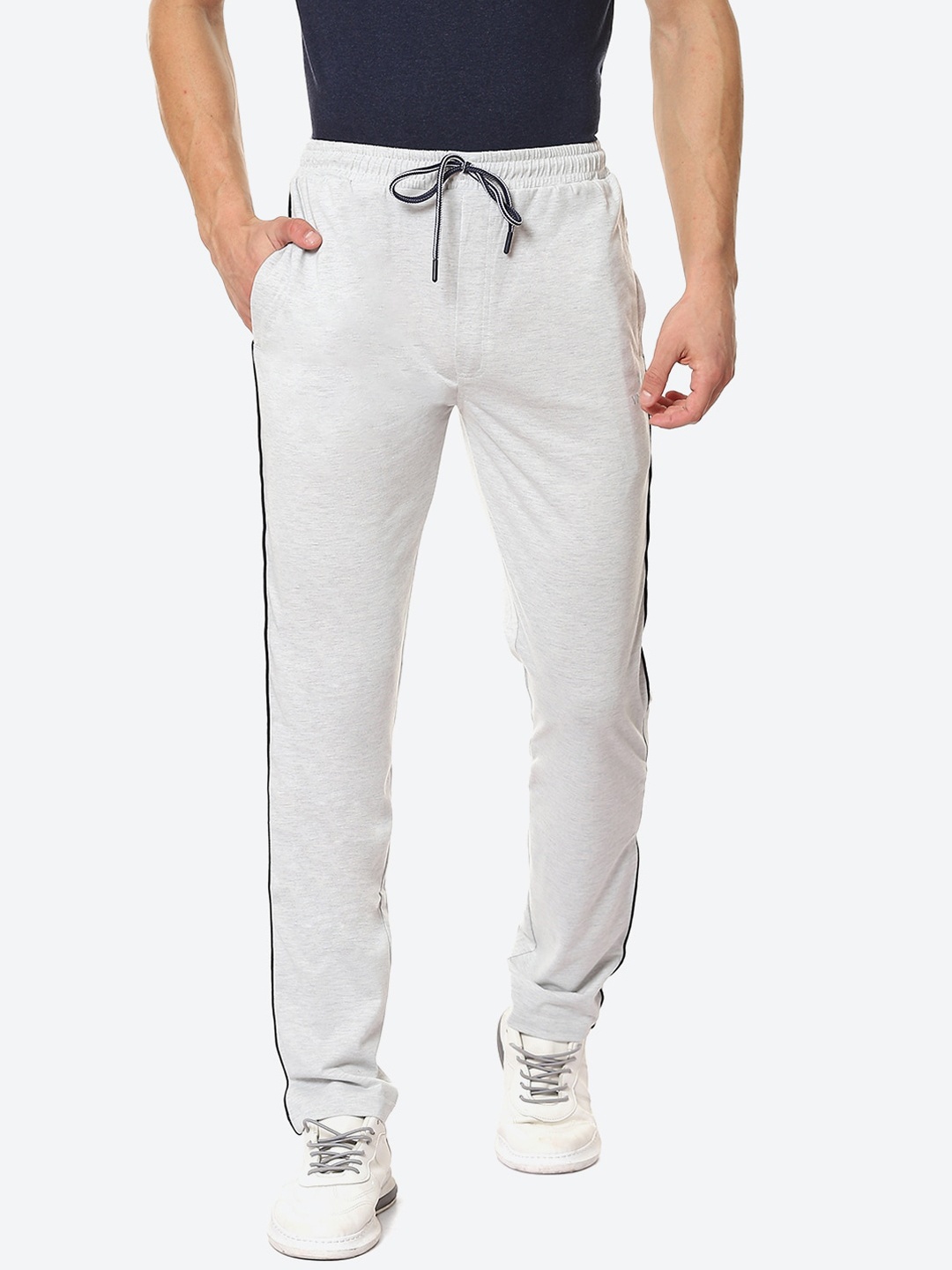 

VINENZIA Men Grey Melange Solid Pure Cotton Track Pants