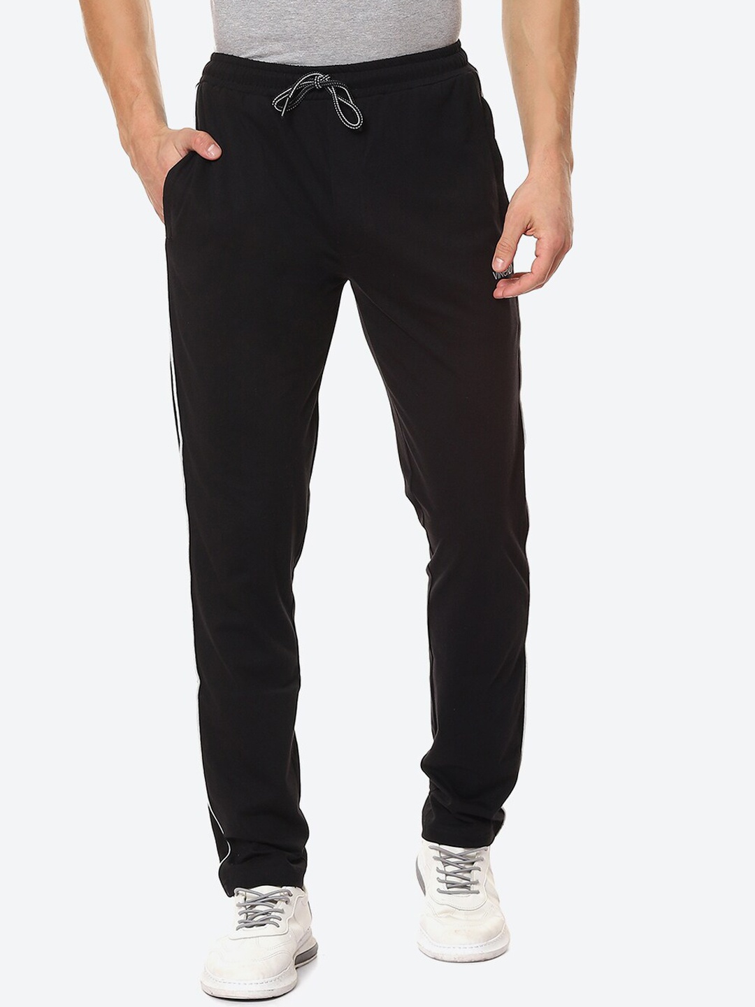 

VINENZIA Men Black Solid Pure Cotton Track Pants