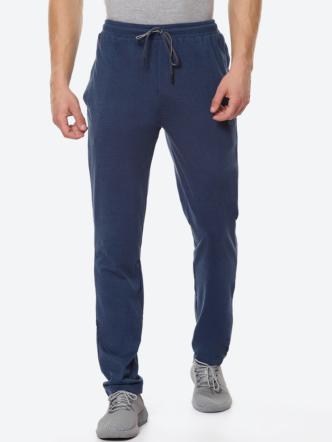 

VINENZIA Men Navy Blue Solid Pure Cotton Track Pants