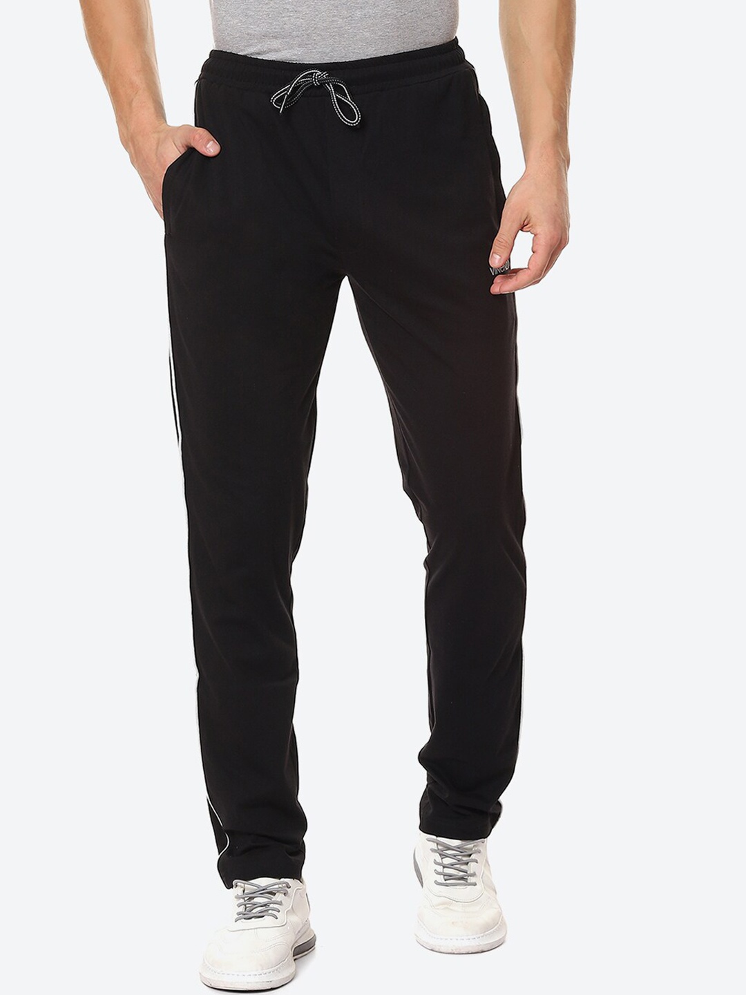 

VINENZIA Men Black Solid Pure Cotton Track Pants