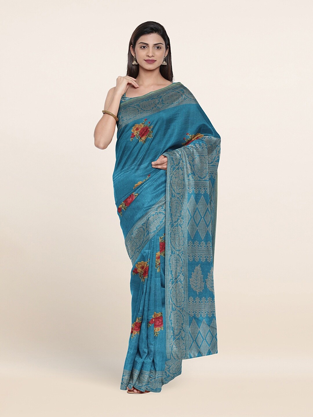 

Pothys Blue & Red Floral Saree