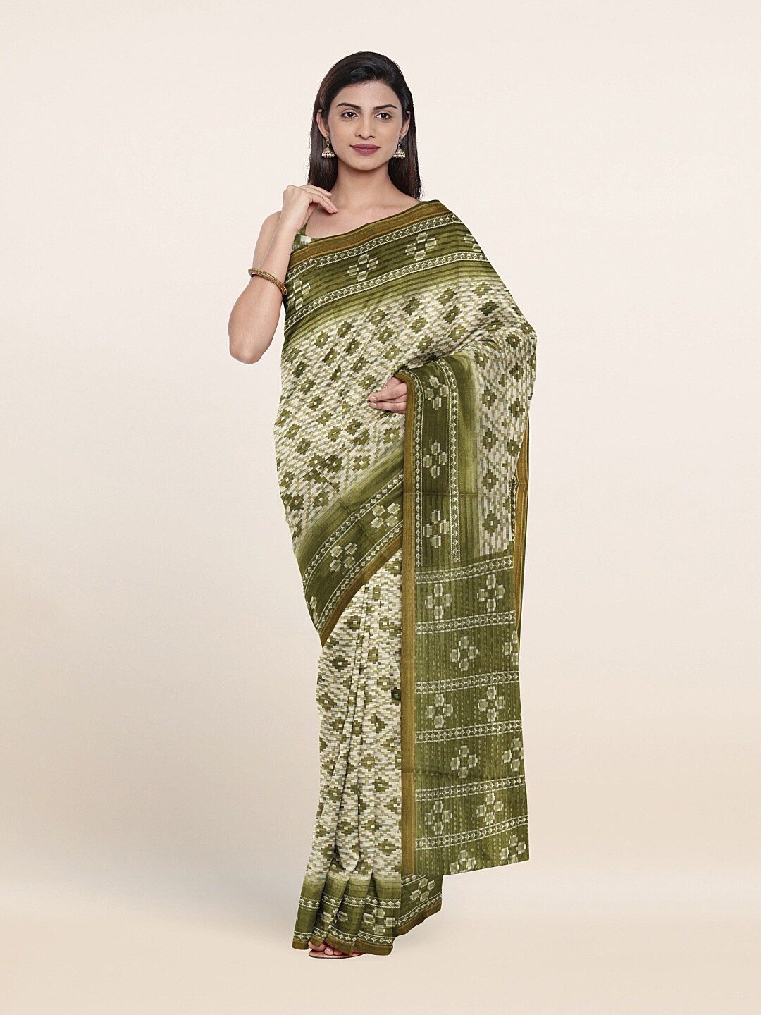 

Pothys Green & Beige Printed Cotton Blend Saree