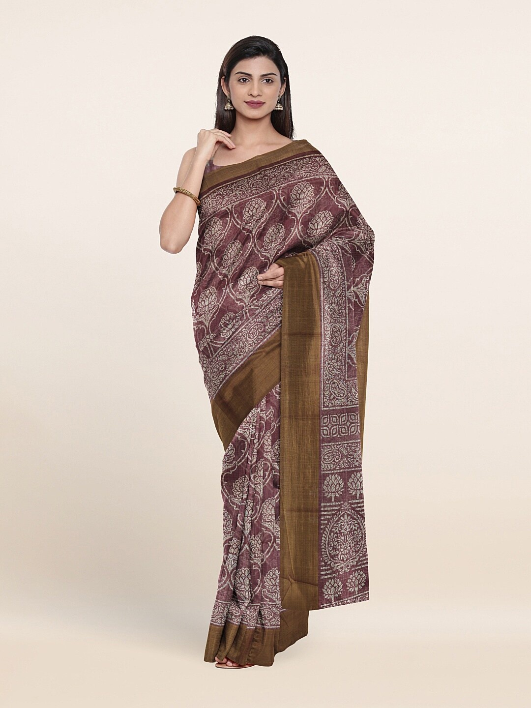 

Pothys Mauve & Off White Floral Saree