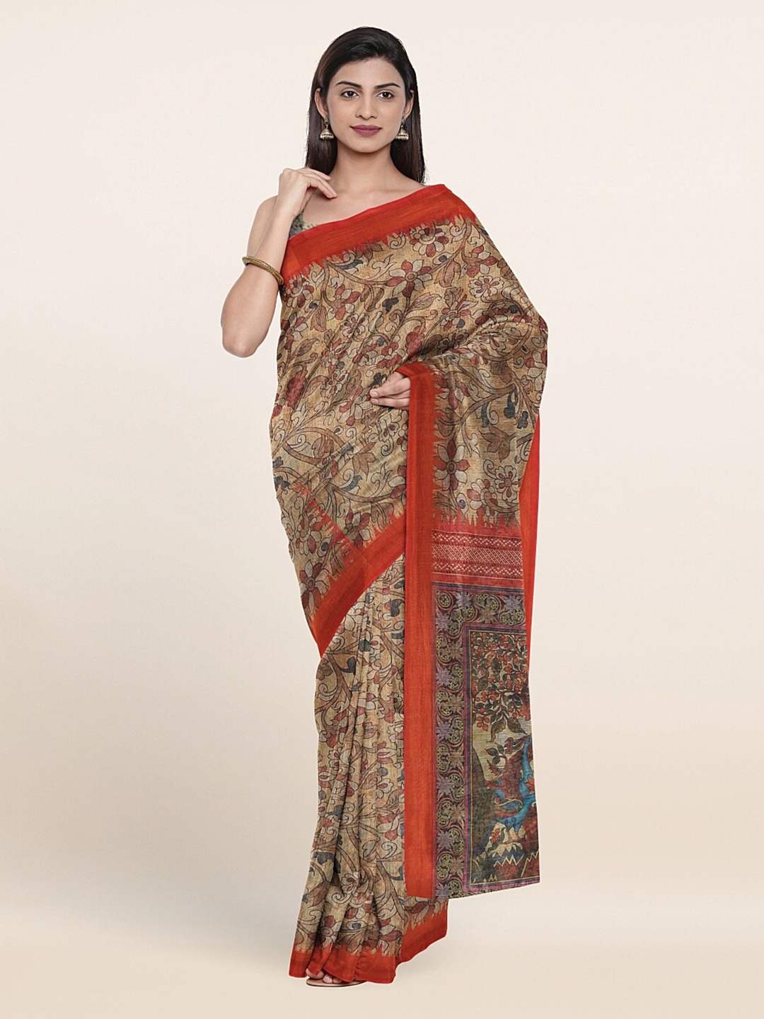 

Pothys Brown & Red Floral Jute Silk Saree