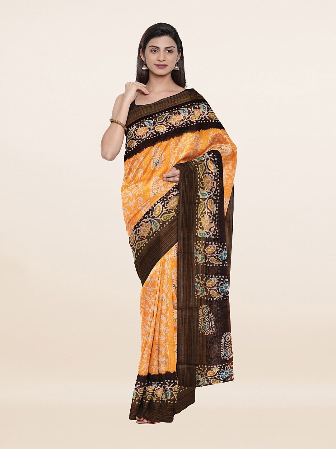 

Pothys Orange & Brown Floral Saree