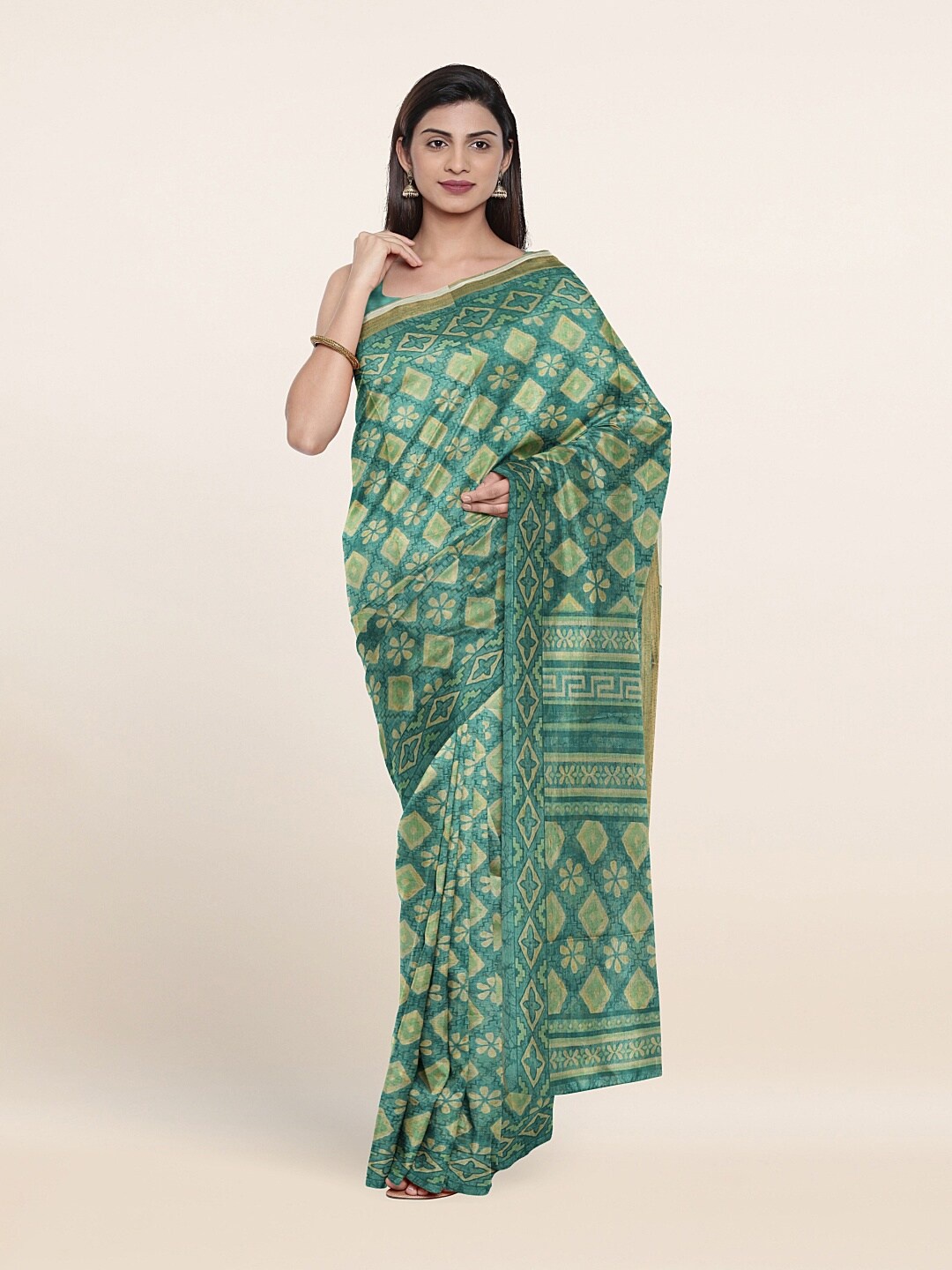 

Pothys Green Floral Jute Silk Saree