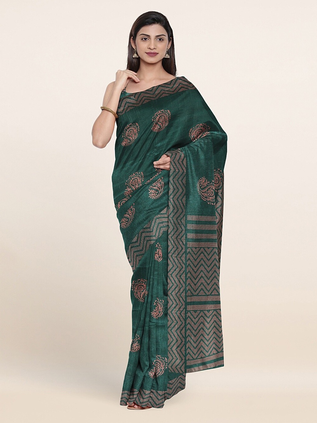 

Pothys Green & Pink Paisley Printed Saree